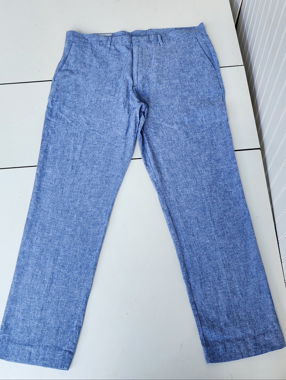 PERRY ELLIS Portfolio Pants Cotton Linen Slim Fit Travel Luxe Bay Blue 36X30